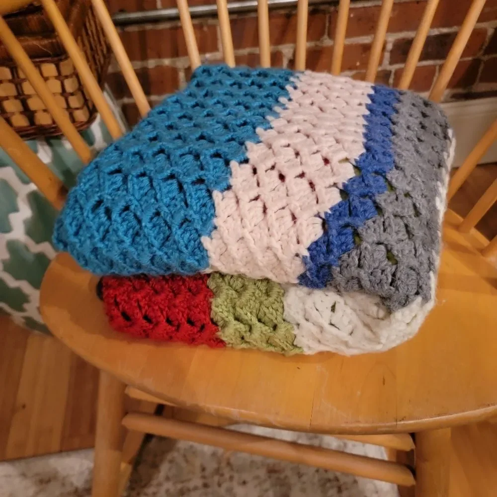 Vintage Granny Crochet Afghan Throw baby Blanket Handmade Multi Color striped